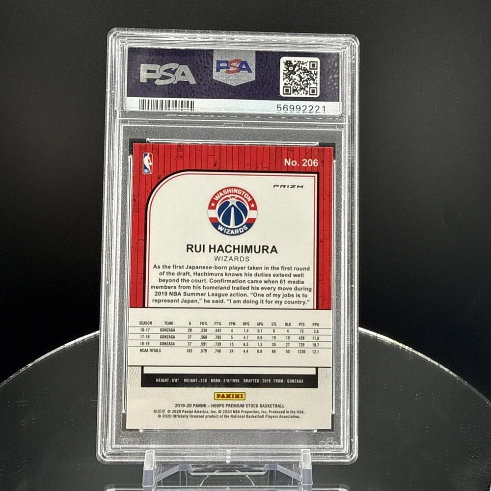 Rui Hachimura 2019-20 Panini Hoops Premium Stock #206 Pulsar Prizm PSA 10 RC Gem
